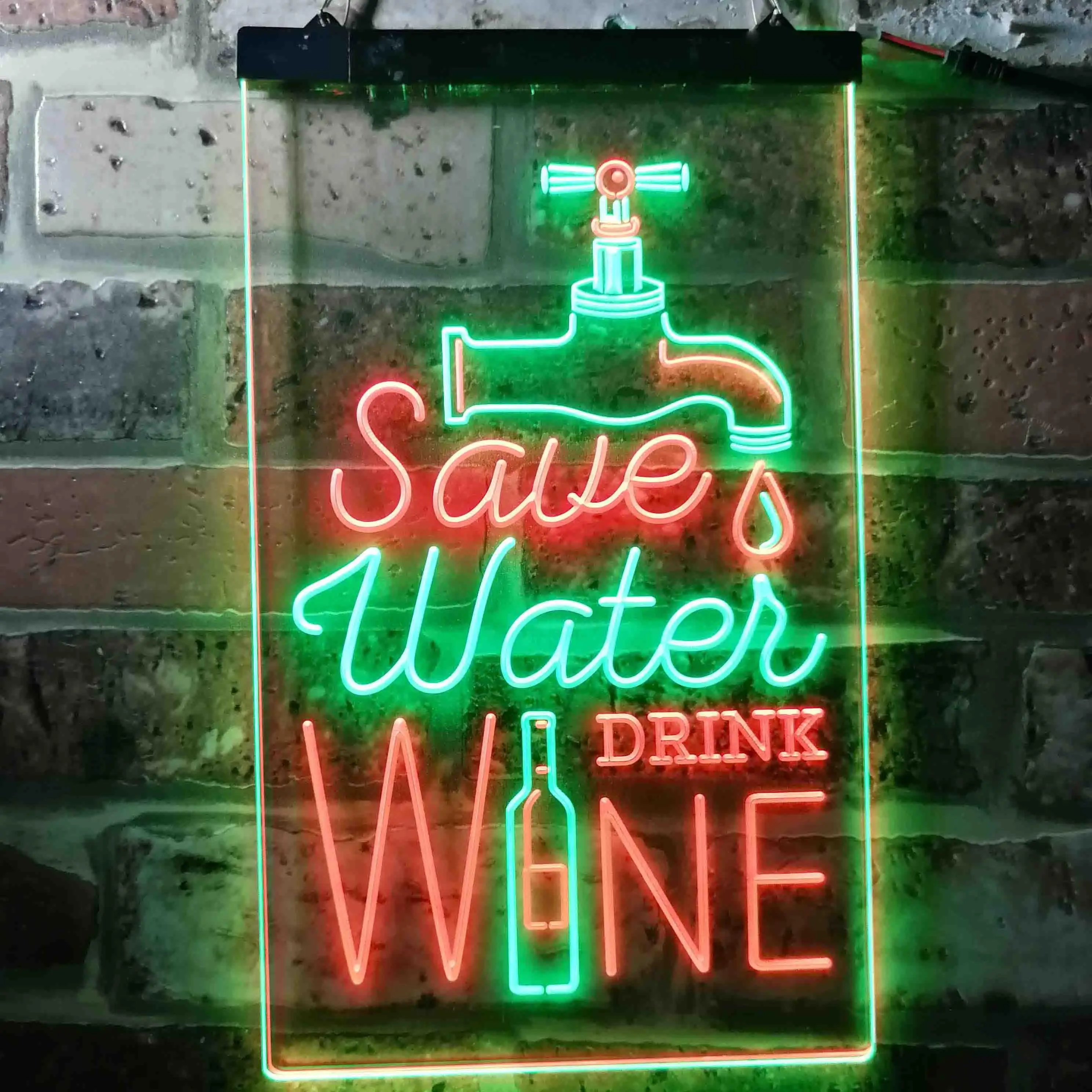 Save Water DRINK WINE. Humor Dual Color Led Neon Sign st6-i3625
