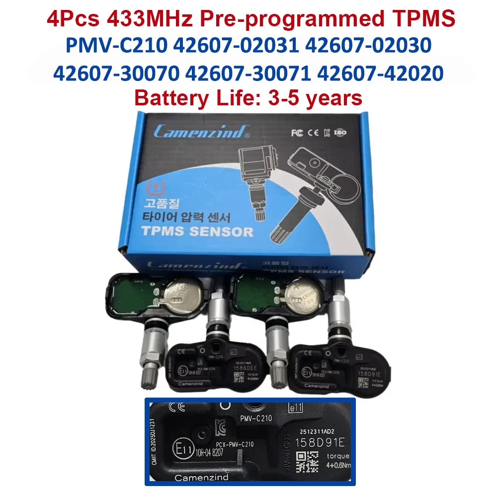4x Tire Pressure Sensor 433MHz TPMS PMV-C210 42607-02031 4260742020 For Toyota Camry Corolla Lexus Prius CT ES GS IS LS Series