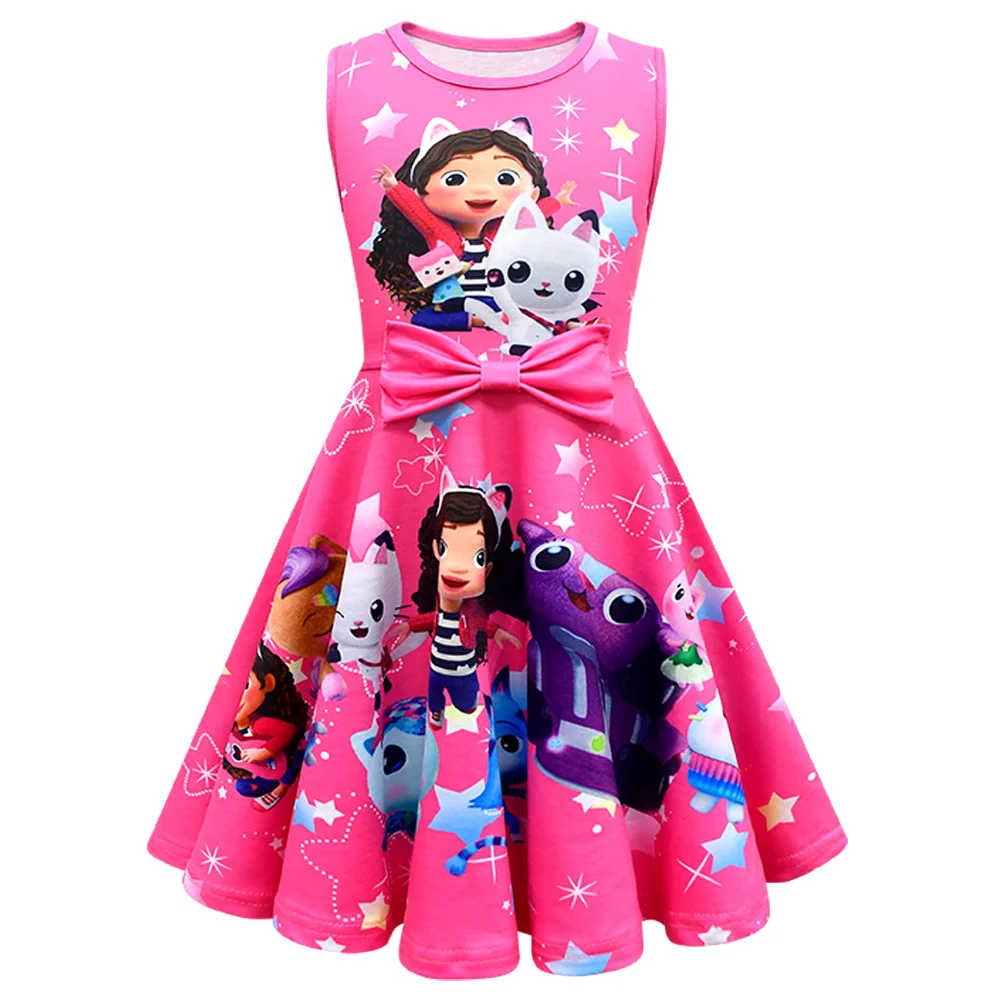 Gabby Cats Kids Clothes Girls Gabby\'s Dollhouse Dress Summer Sleeve Bow Sundress Baby Children Birthday Party Princess Dresse