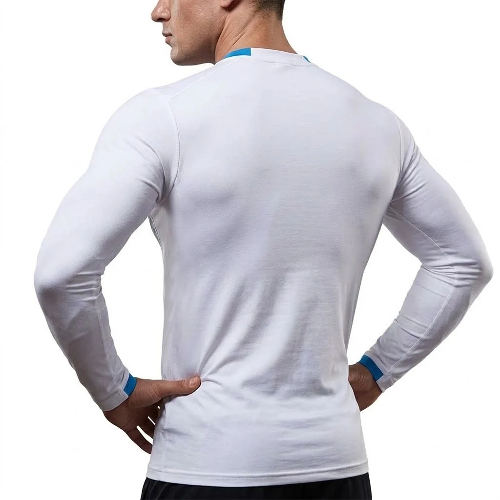 Herren-Langarmshirt, schnelltrocknend, sportlich, für Fitnessstudio, Workout, eng anliegend, schmal geschnitten, atmungsaktiv, für Bodybuilding und Sport. – Detail 5