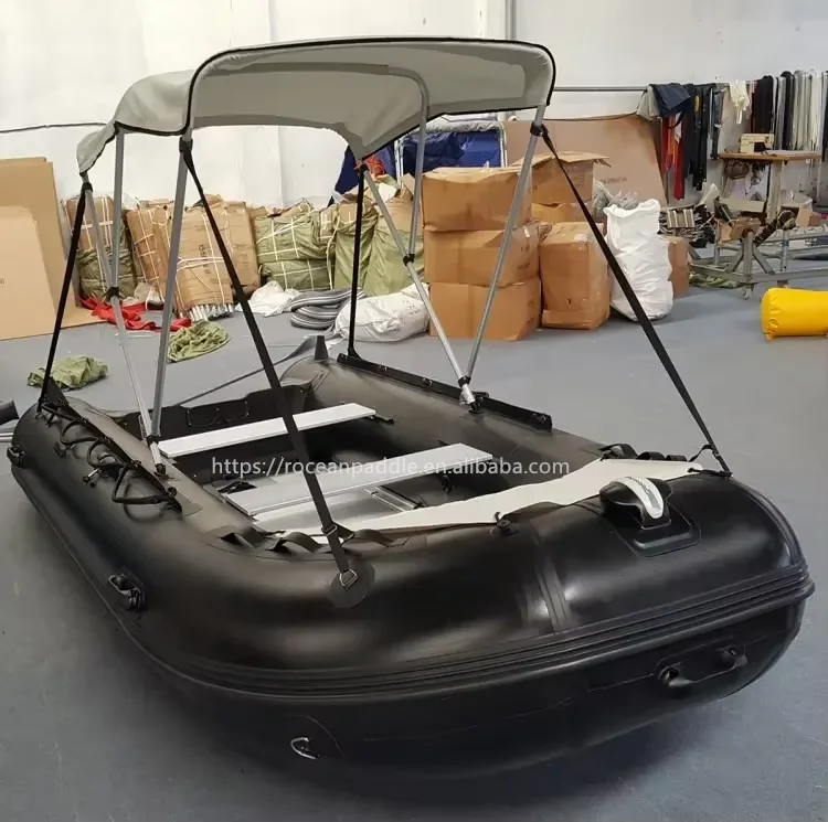 

PVC Rubber Dinghy Thickened Hard Bottom Fishing Inflatable Cushion Boat Kayak Assault Boat Speedboat With Canopy