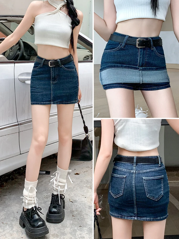 

High Waist A-Line Skirt Women's Denim ort Skirt Trendy Girls Bodycon Anti-Light Skirt Summer 2025 New Arrival