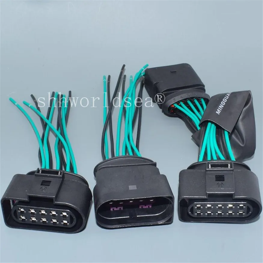 1sets Car Xenon Headlight 10 pin female to 10 Pin Male Connector Adapter Pigtail 1J0973835 1J0973735 For Audi VW with wire