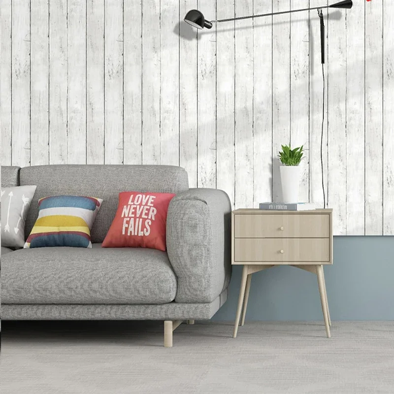 Ivory White Retro Imitation Wood Vertical Pattern Self-adhesive Wood Wallpaper Detachable Vinyl Suitable for Home Decoration