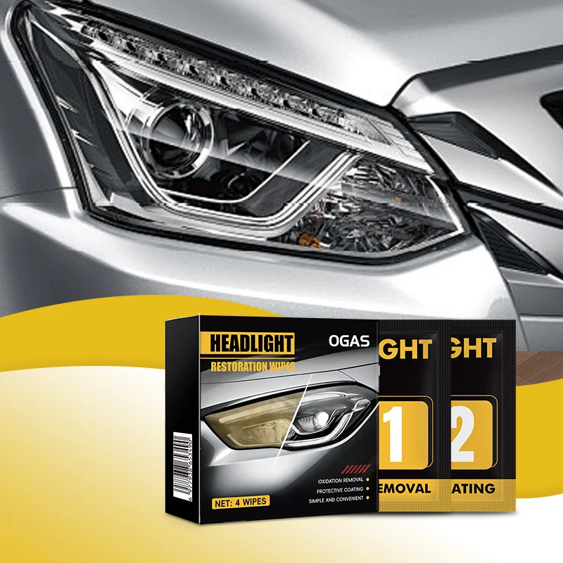 OGAS Headlight Restoration Wipes 4 Pack For Car Oxidation Remover Protective Crystal Coat No Remove Repair Towel Gloves