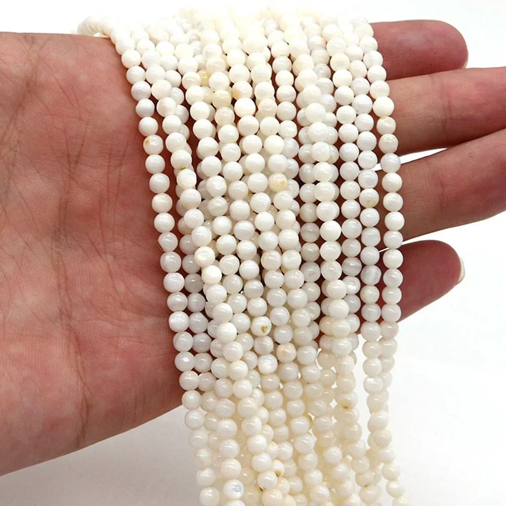 2/3/4mm Beads Natural Shell Beads Round Shape Mother of Pearl Loose Isolation Beads for Jewelry Making DIY Bracelet Necklace