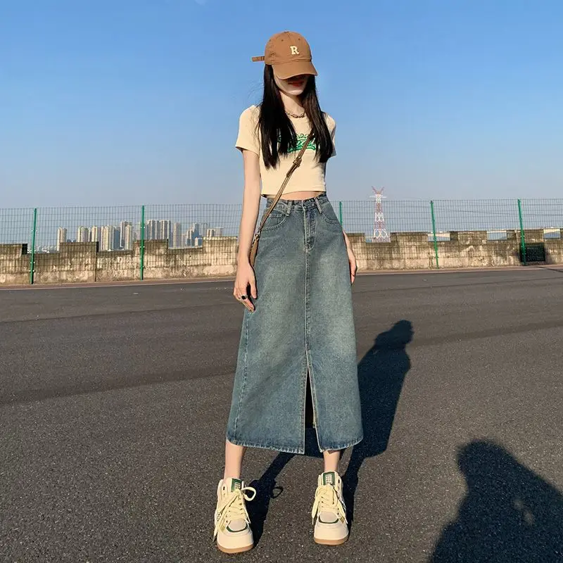 

Skirt Women Spring High Waist Bodycon Skirt New Vintage Straight Loose A-Line Mid-Length Skirt