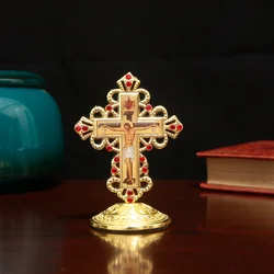 HTISOK Orthodox Cross Three Bar Jesus Cross Gold Plated 3.5 Inch Church Decor Religious Gift Spiritual Symbol Orthodox Cross
