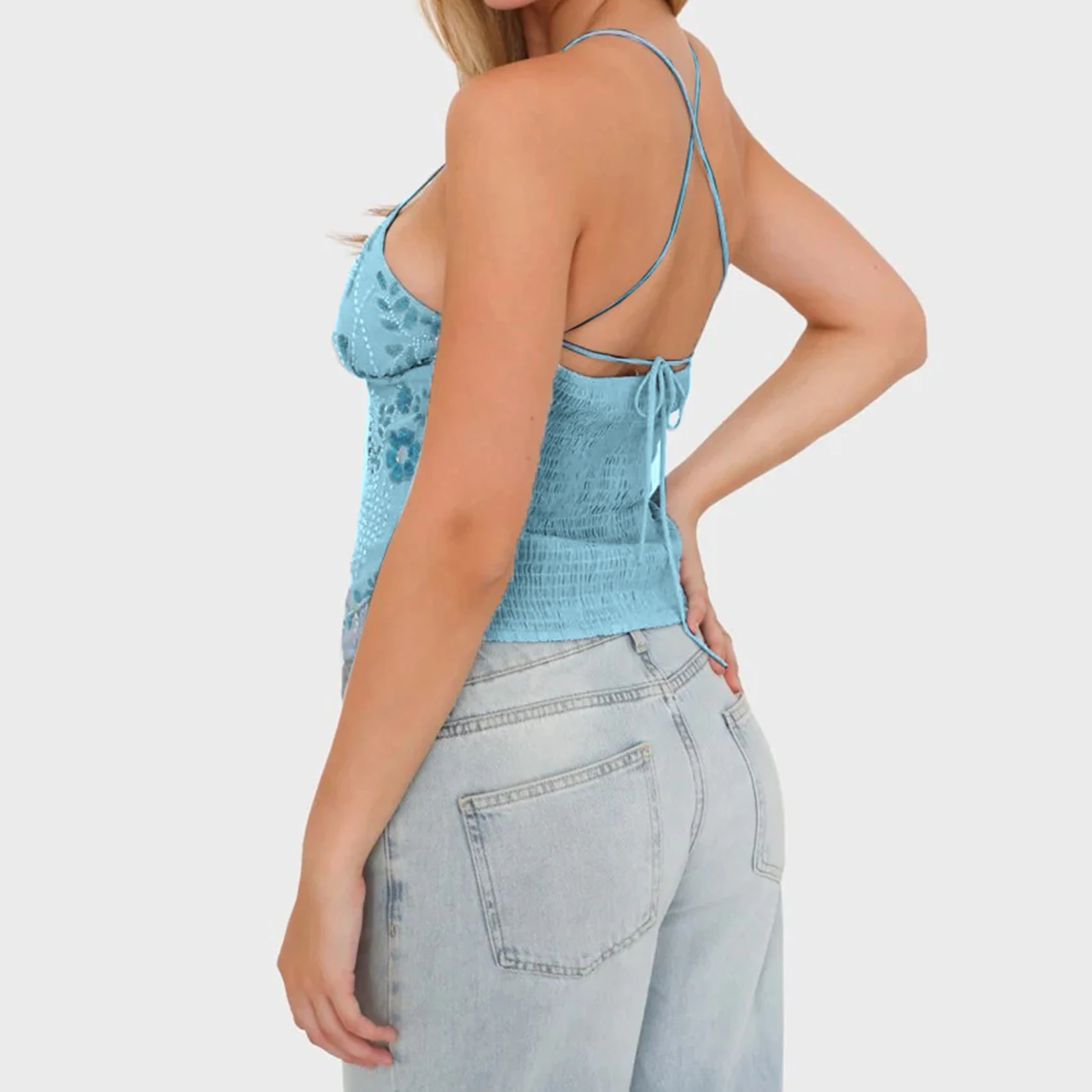 Summer Women Floral Camisole Crop Top Fashion Sleeveless Embroidery V Neck Cami Y2K Sexy Clubwear Tank Tops Streetwear Clothes