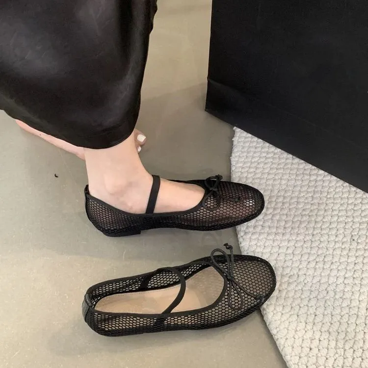 2025, neue Luxus Frühjahr/Sommer Frauen Mesh Hohl Elastische Band Flachen Boden Nicht slip Casual Schuhe Flachen Boden Schuhe