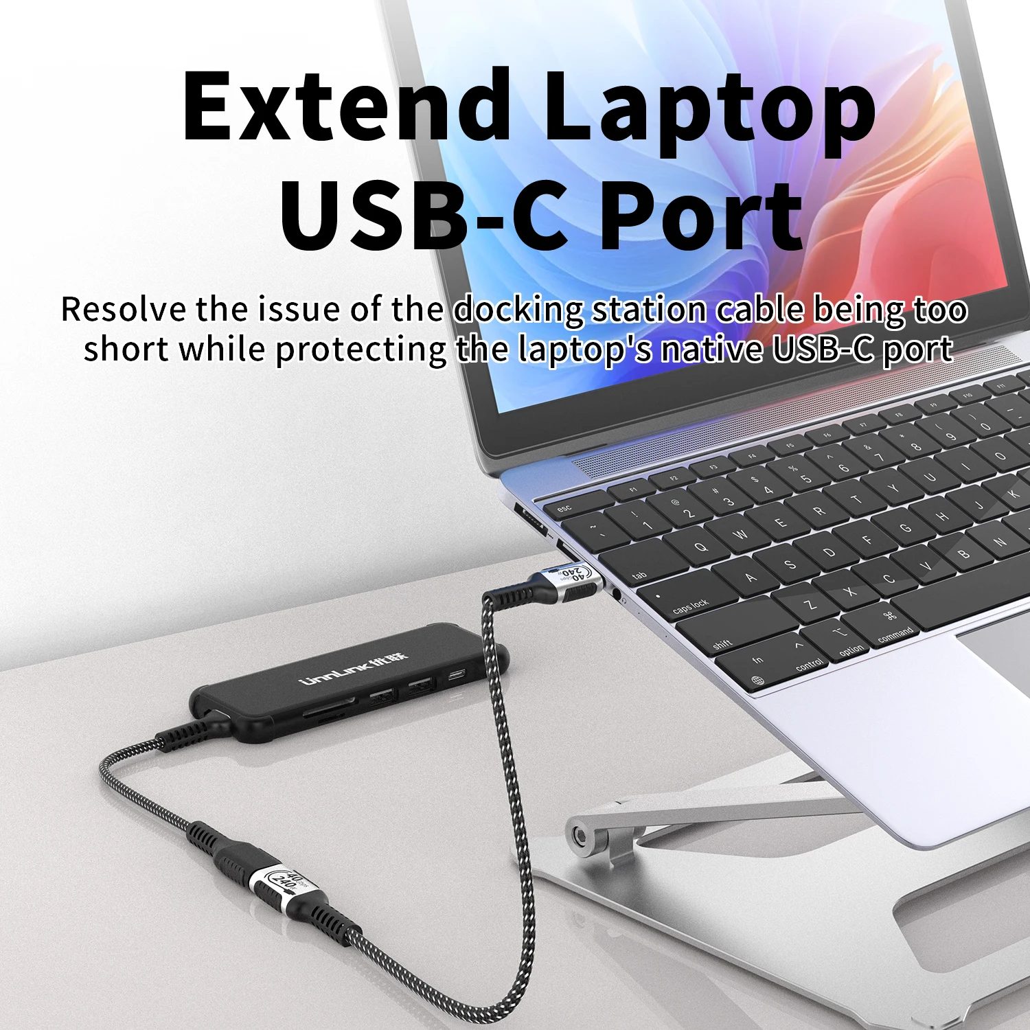 Unnlink USB C Extension Cable Type C Extender Compatible Thunderbolt 5/4/3 USB4.0/3.2/3.1 Fast Charging for MacBook SSD Dock 8K