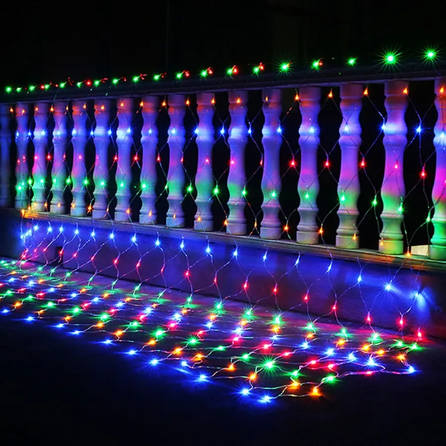 Solar or EU Plug Net Light Mesh Fairy Lights Waterproof Garland With 8 Modes Timer Christmas Decorations For Home 3M*2M Holiday