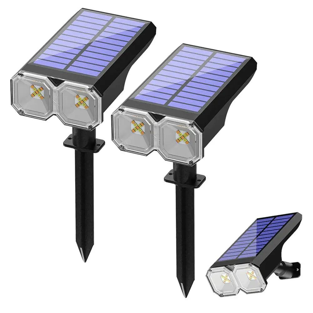 Luces solares para exteriores, 2 piezas, 2 modos de iluminación, resistentes a la intemperie, lámpara giratoria de ángulo ajustable, lámparas de jardín