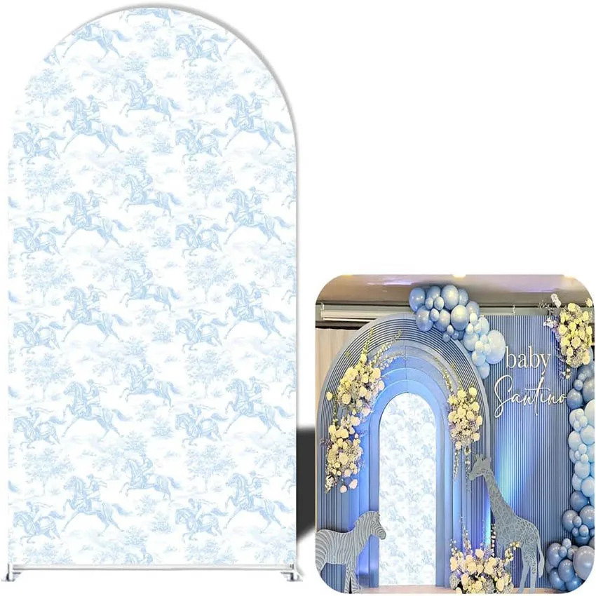 Mehofond Custom 2-Sided Toile De Jouy Jungle Safari Kids Birthday Party Baby Shower Cover Chiara Arch Background Decor Backdrop