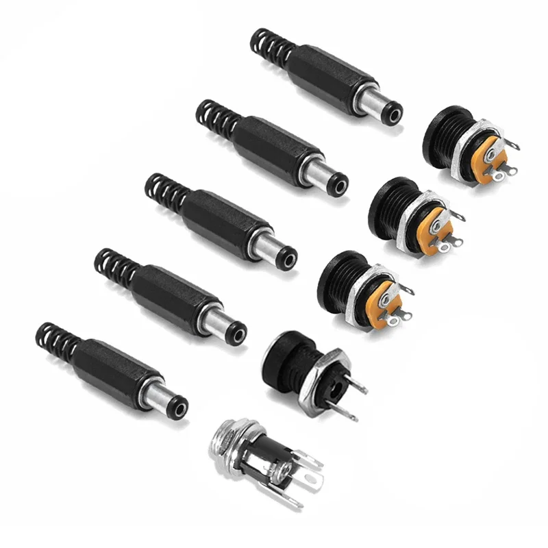 Conector de alimentación CC 5,5mm 2,1mm 2,5mm 3,5mm 1,35mm enchufe de barril 3A 5V 12V macho hembra Jack tuerca de tornillo adaptador de montaje en
