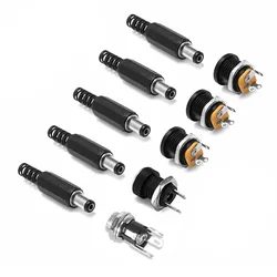 Conector de alimentación CC 5,5mm 2,1mm 2,5mm 3,5mm 1,35mm enchufe de barril 3A 5V 12V macho hembra Jack tuerca de tornillo adaptador de montaje en Panel