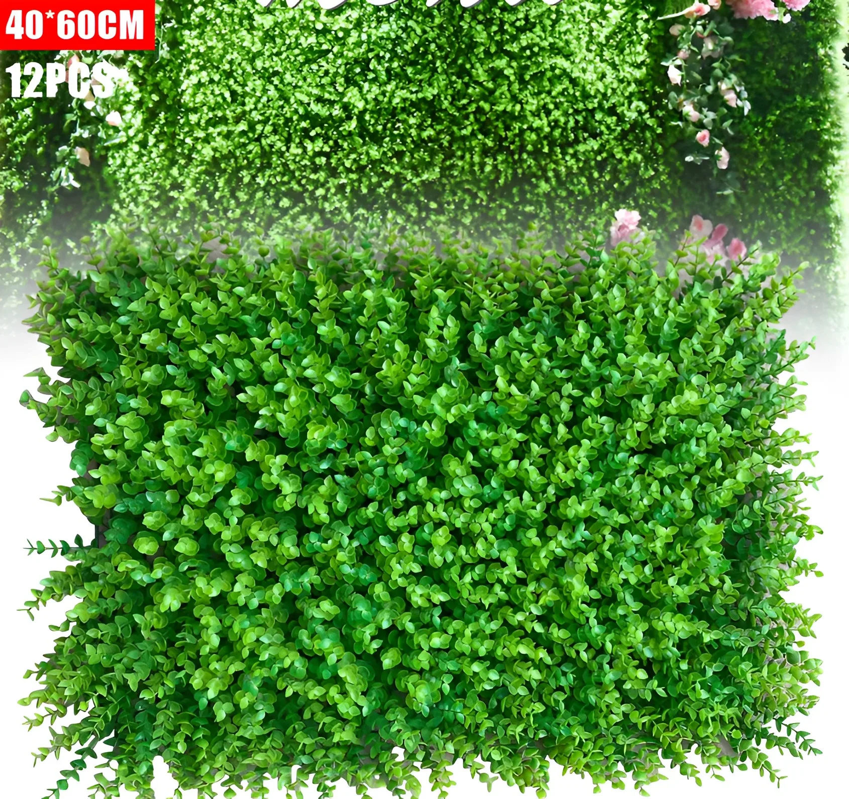 Imagem -04 - Painéis de Buxo Artificial Grama Falsa Parede de Hedge Floral Esteira de Verdura Planta de Hedge Falsa 24x16 12 Pcs