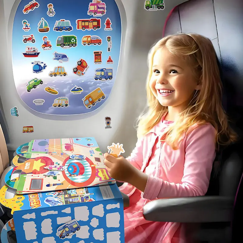 Waterproof Reusable Sticker Book for Kids - Dinosaurs, Animals, Space,Vehicles & Ocean Themes | Travel Car Airplane Quiet Time A view 2