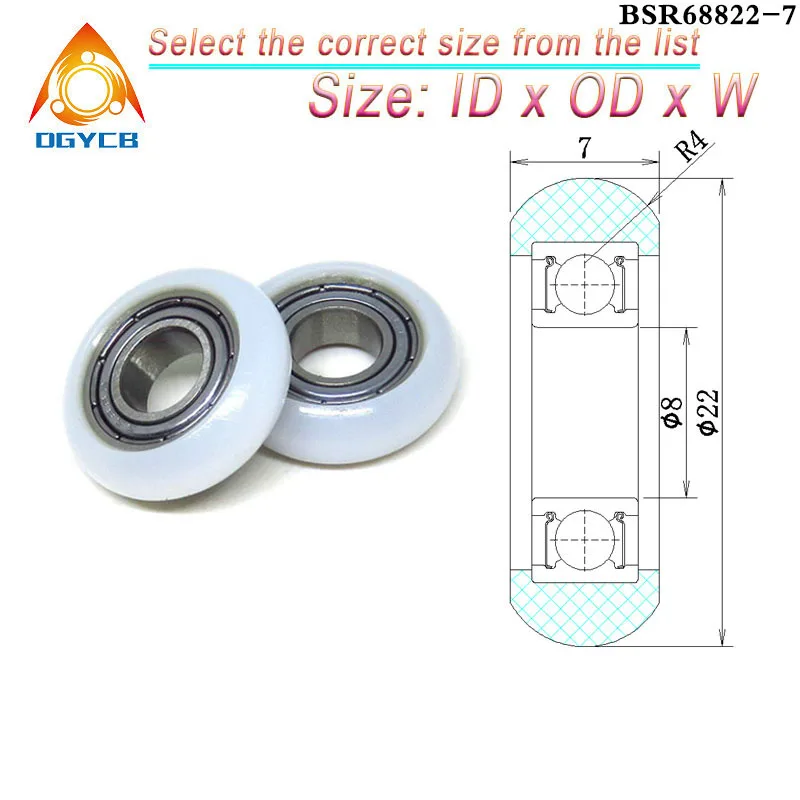 

4pcs 8 mm Bore 22 mm Diameter POM Coated Round Roller BSR68822-7 8x22x7 mm Plastic Bearing Wheel Rowing Machine Furniture Pulley