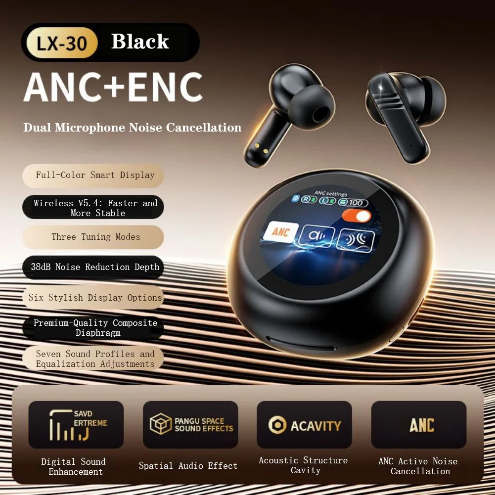 M8PRO Wireless Earbuds In-Ear Stereo Headphones ANC ENC Noise Canceling Earphones With Round Touchscreen For Sports Working