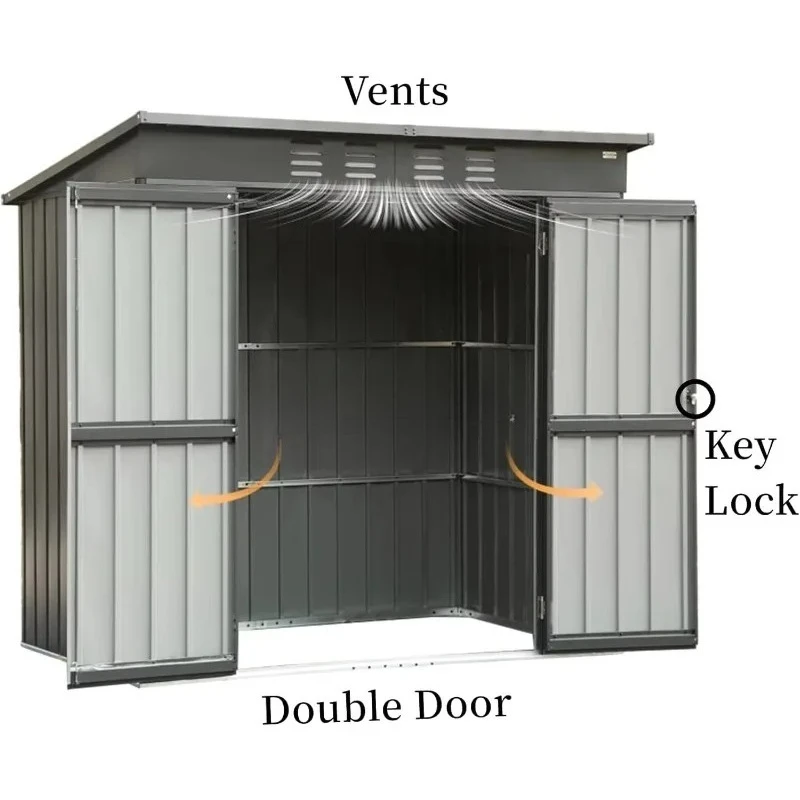 152x91cm Lockable Double Door Galvanized Steel Outdoor Storage Shed  Waterproof  For Patio Backyard  Lawn Furniture Tool Storage