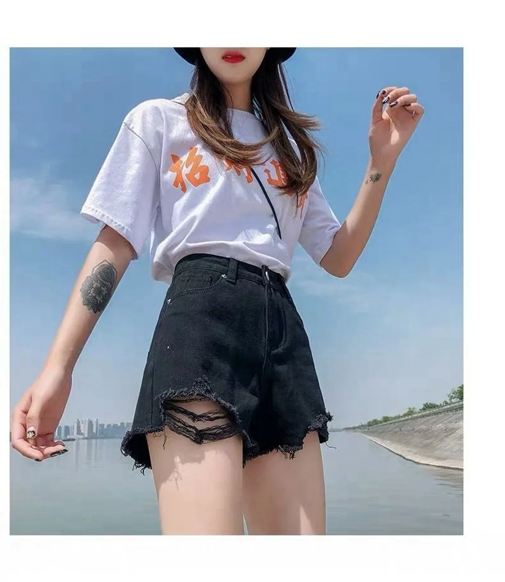 Trendige Dehnbare Jeans-Shorts für Damen, Hochgeschnittene Zerrissene Denim-Shorts mit Ausgefranstem Saum, Vielseitige Kurze Hosen für den Sommer – Detail 12