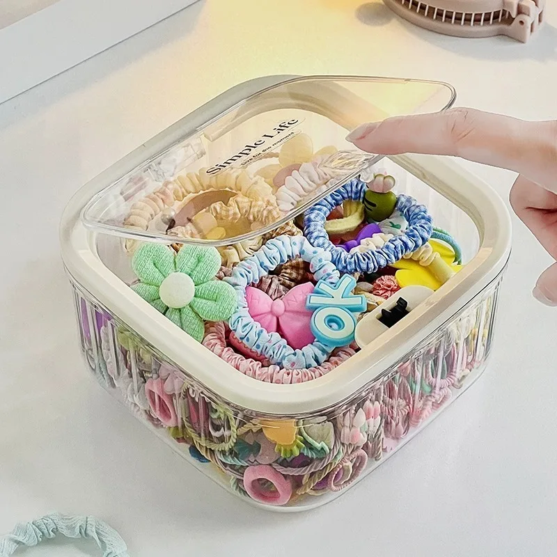 صندوق تخزين أكريليك للفتيات بنقرة واحدة صندوق مجوهرات مقاوم للغبار إكسسوارات الشعر صندوق تخزين مجوهرات الرأس حبل الشعر #3