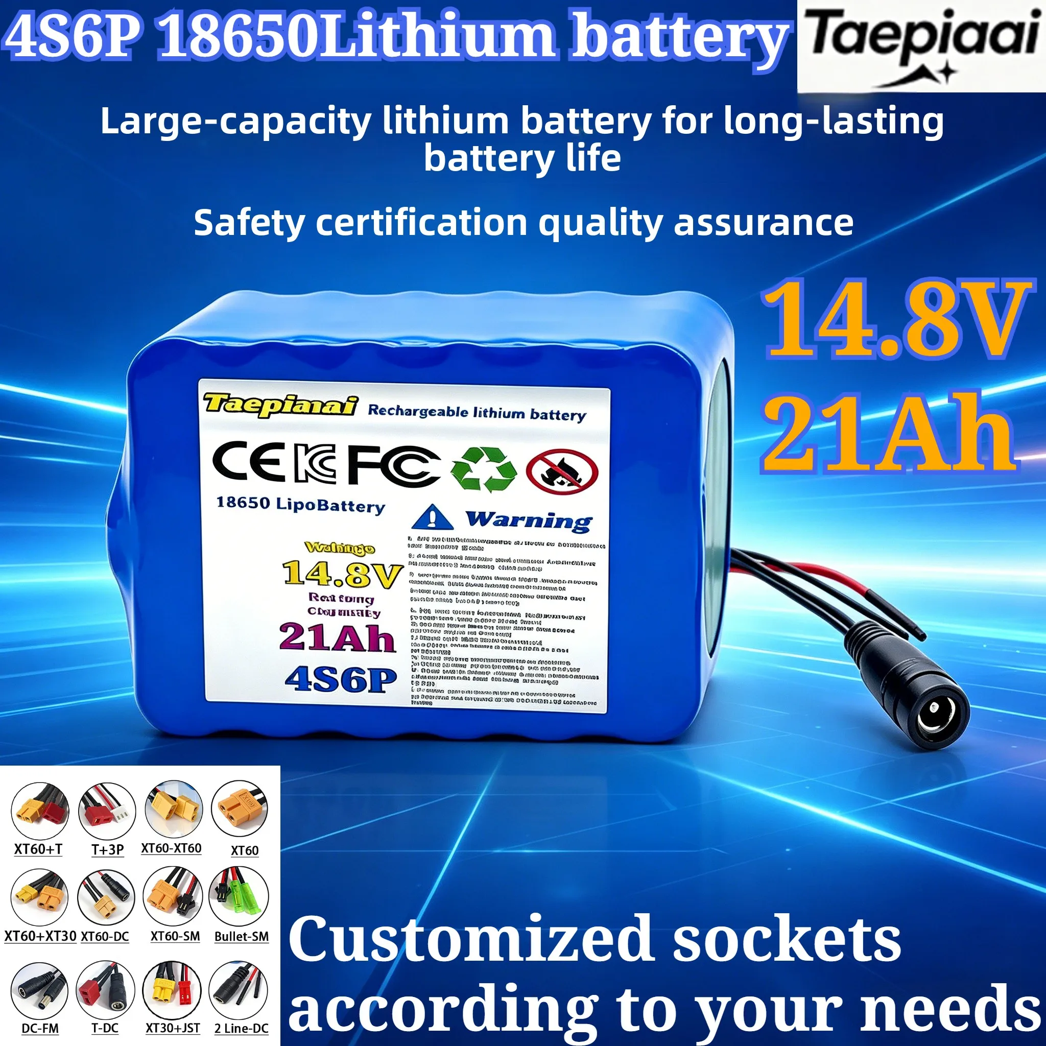 

4S6P 14.8V21Ah18650 rechargeable lithium-ion battery with BMS charger 0-500W suitable for energy storage, lighting, backup power