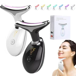 EMS Collo Massaggiatore facciale Ascensore Sette colori LED Photon Therapy Vibrazione Viso Abbellisci Antirughe Dispositivo per la cura della pelle