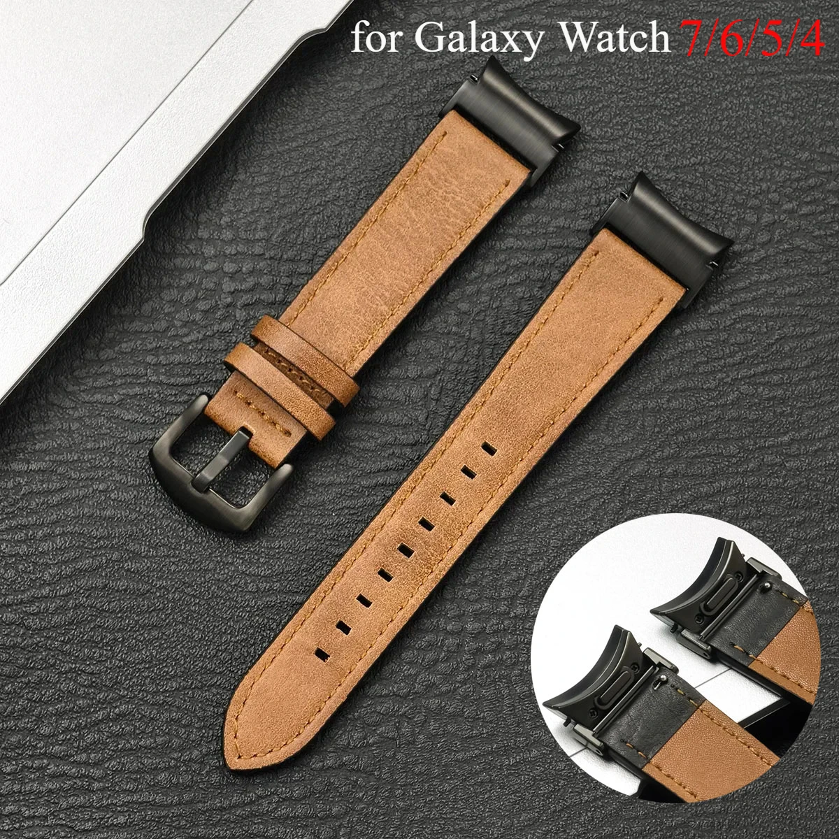 

Кожаный ремешок без зазоров для Samsung Galaxy Watch 6 Classic, 47 мм, 43 мм, браслет Correa для Galaxy Watch 7 6 5 4 5Pro, ремешок 45 мм