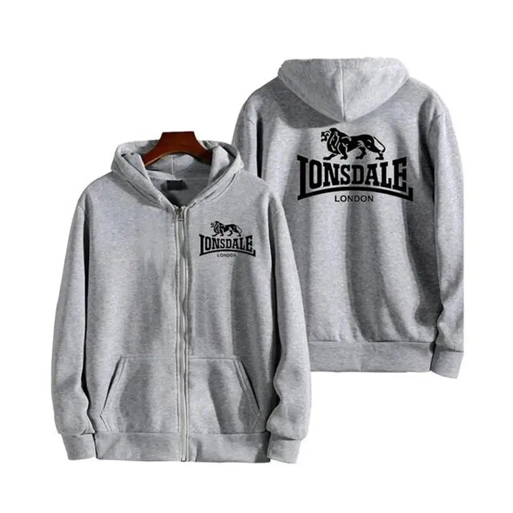 LONSDALE 2024 Autumn New Print High-Quality Fleece Fashion Men\'s Diagonal Zipper Hoodie Casual Track Field Men\'s Hoodie Tops