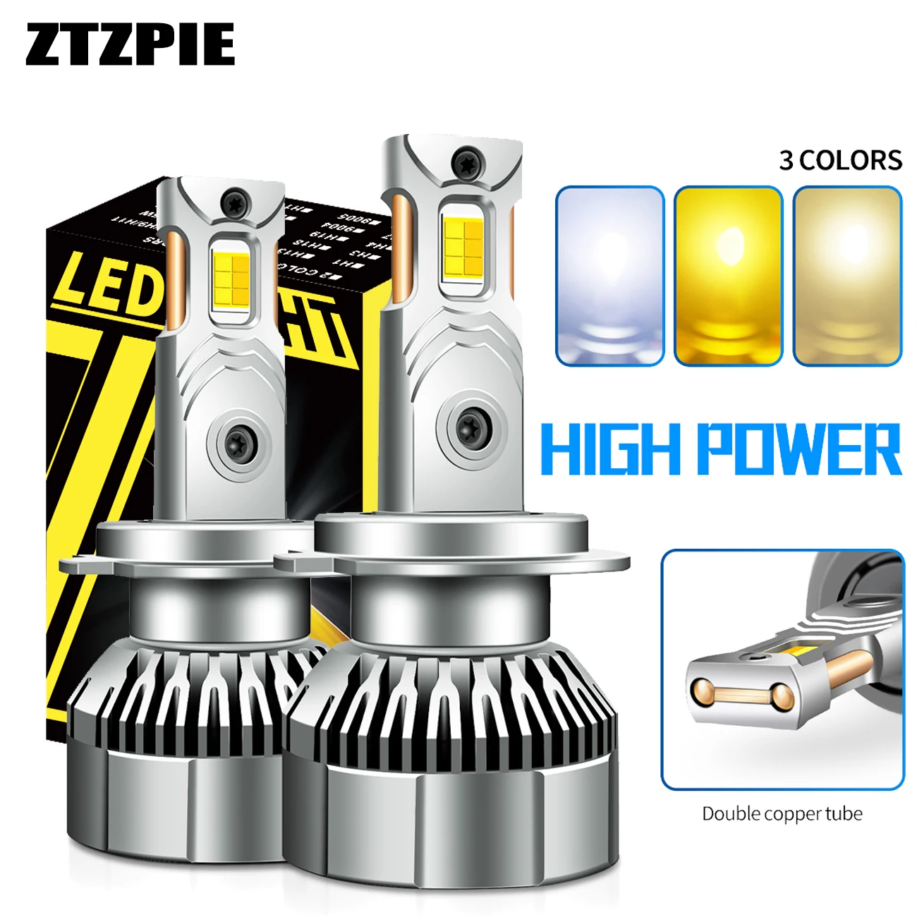 High Power 3-Color LED Car Headlight Bulbs Canbus Compatible HB3 HB4 9005 9006 H1 H7 H4 H11 9012 HIR2 CSP 3570 6500K 4300K 3000K