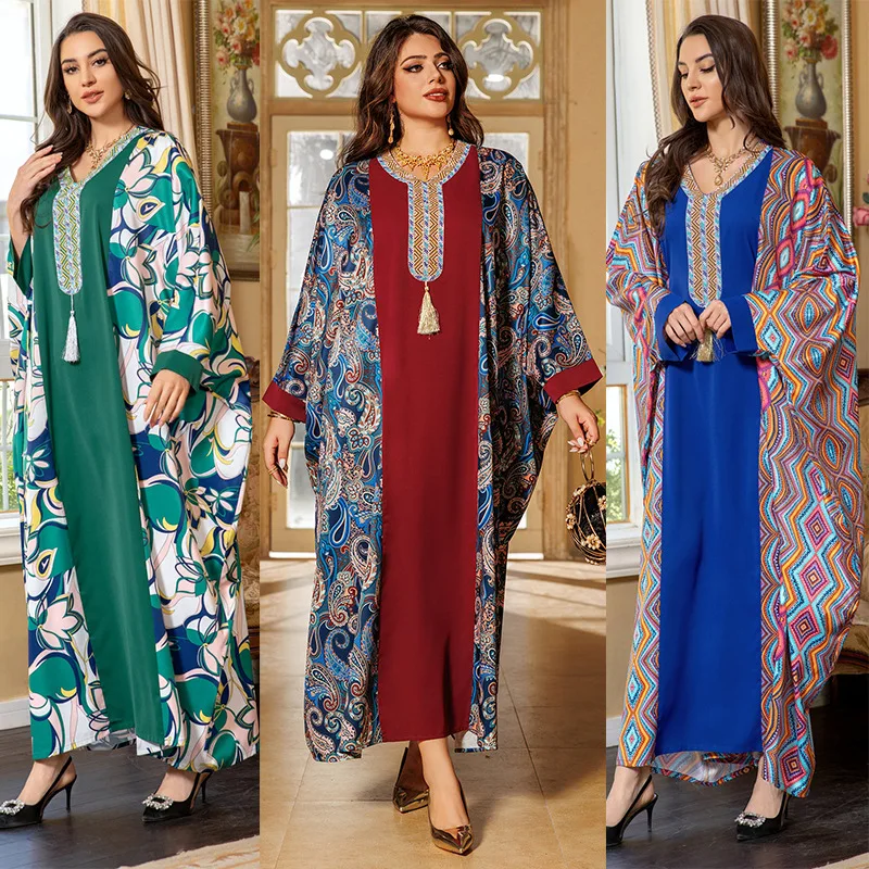 

Eid Muslim Dress for Women Abaya Jalabiya Morocco Party Dresses Bat Sleeve Dubai Abayas Kaftan Islam Vestidos Arab Long Robe