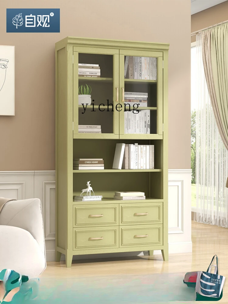 Yy Pastoral Mustard Green High Cabinet Office Simplicity Storage Cabinet Dustproof Display Cabinet