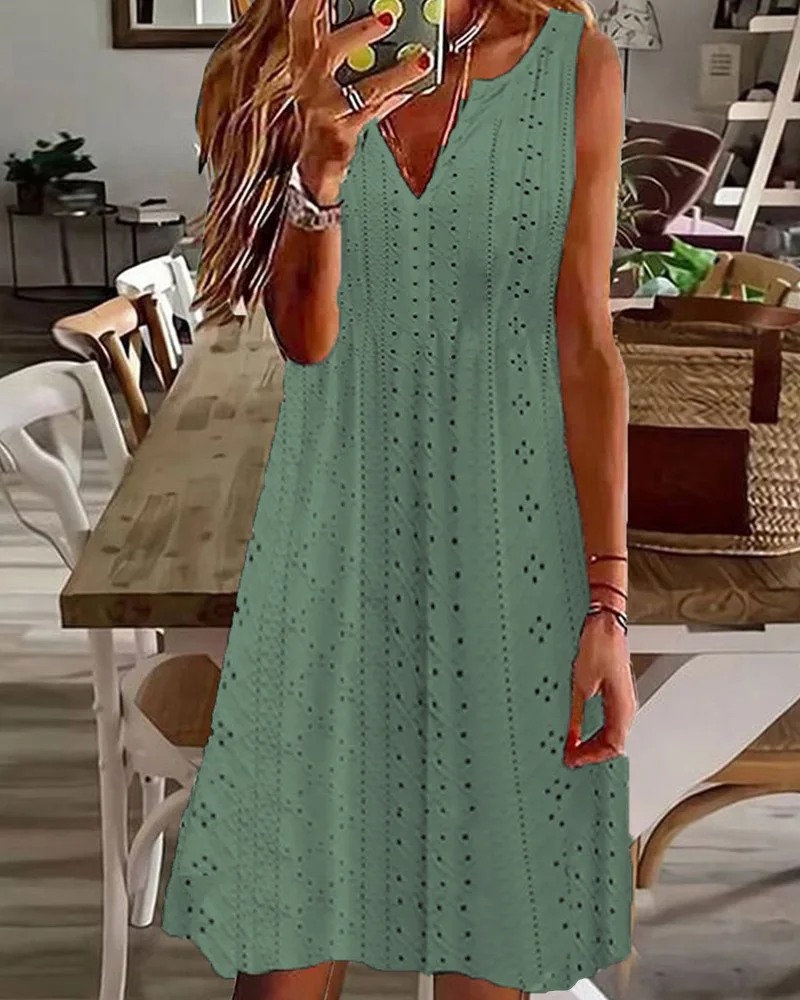 Women Loose Vintage Hollow Out Ruffles Lace Vest Tank Sleeveless Crochet Dress Large Big Summer Hole Party Midi Dresses