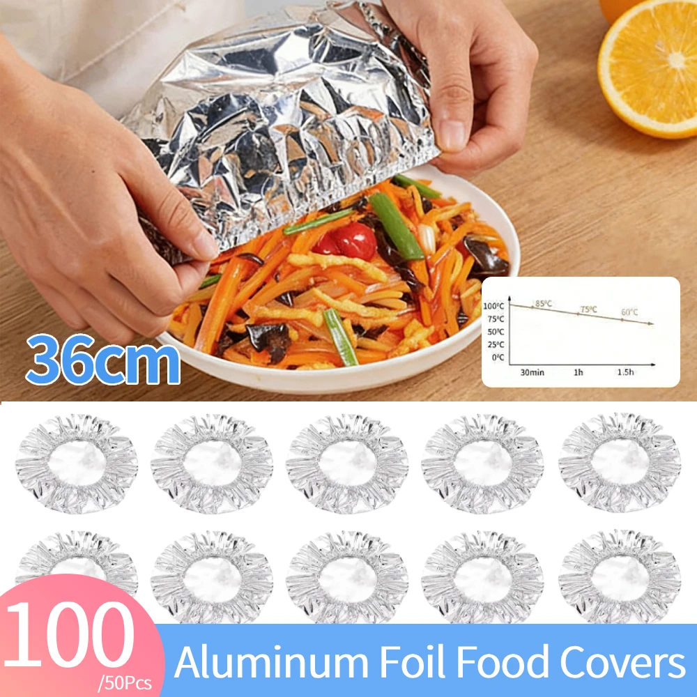 50/100Pcs Reusable Aluminum Foil Food Covers Tin Foil Food Insulation Cover Fits Various Dish Shapes Elastic Bowl Covers