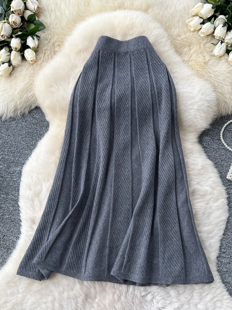 Ele Knitted f Skirt Women's Autumn Winter 2025 New Elastic Waist Slimming Personali Bodycon Sweater Midi Skirt