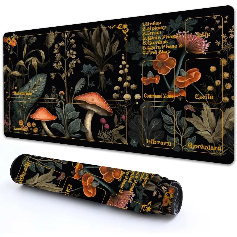 

game pad area: High-elastic rubber anti-slip thickened TCG magic card pads, high-definition printed forest mushroom mousepad
