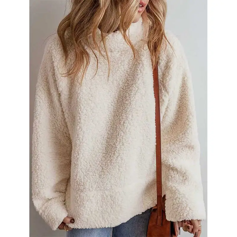

2025 Autumn and Winter New Plush High Neck Hoodie for Women Loose Long Sleeve with Thick Plush Top Coat