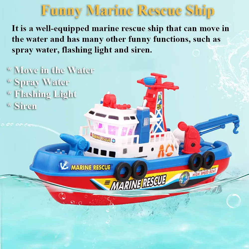 لعبة القارب الناري الكهربائية مع أضواء وصوت ورش الماء - قارب سريع للإنقاذ البحري للأطفال، لعب حمام السباحة والحمام #3