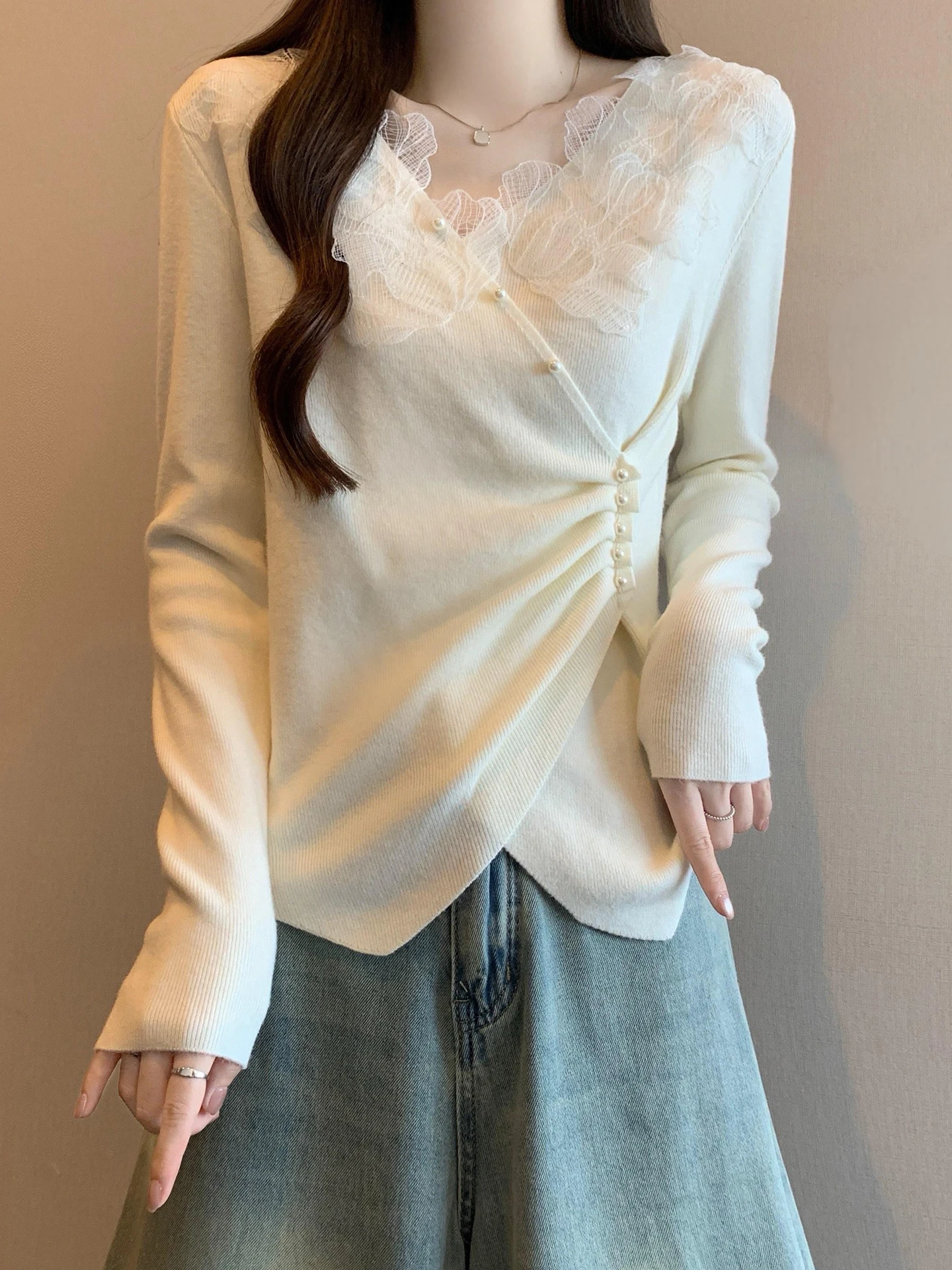 

Женская осенне-зимняя трикотажная базовая кофта с V-образным вырезом, утягивающая талию, больших размеров, в корейском стиле, с длинным рукавом