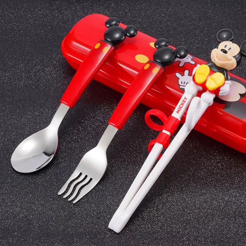 Disney Lightning McQueen Mickey Minnie Stitch Princess Elsa Anime Cartoon Children\'s Tableware Training Chopsticks and Spoons