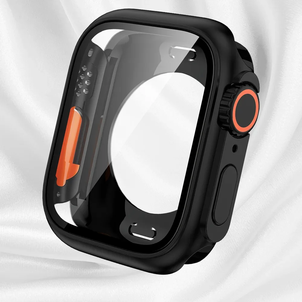 Für Apple Watch 45mm 44mm Wechsel zu Ultra 360 Full Protector Gehäuse Hartglas Displays chutz folie iwatch Serie 8 7 6 se 5 40 41