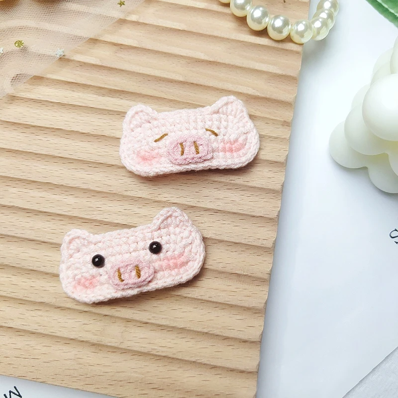 Pinza de pelo de ganchillo de cerdo Rosa Kawaii para niña, pasadores de dibujos animados lindos hechos a mano, horquilla de punto, accesorios para el cabello, decoración