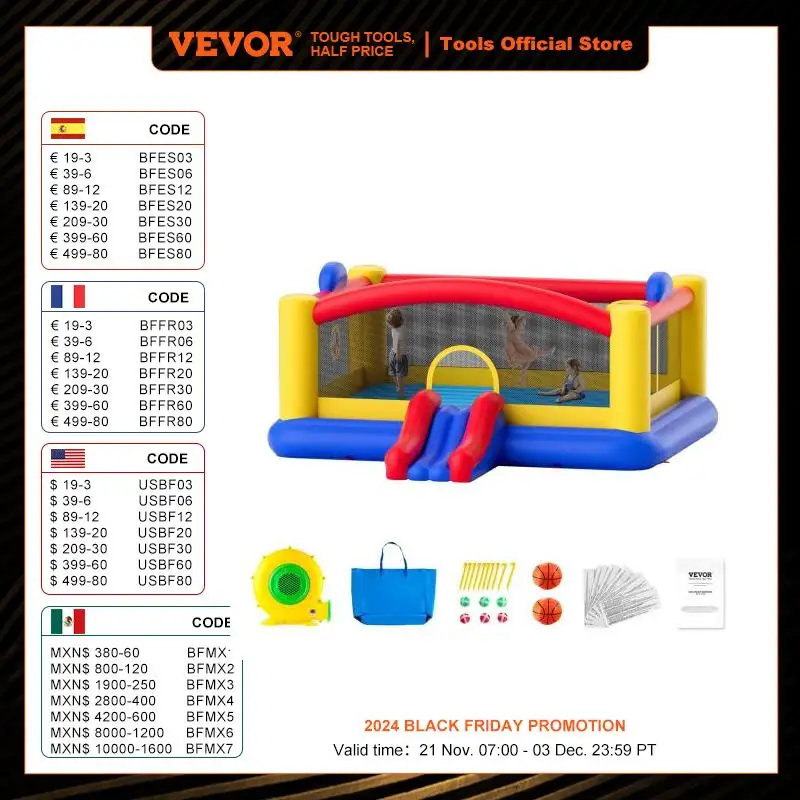 VEVOR Inflatable Bounce House Outdoor High Quality Playhouse Trampoline Jumping Bouncer with Blower Slide and Storage Bag Castle