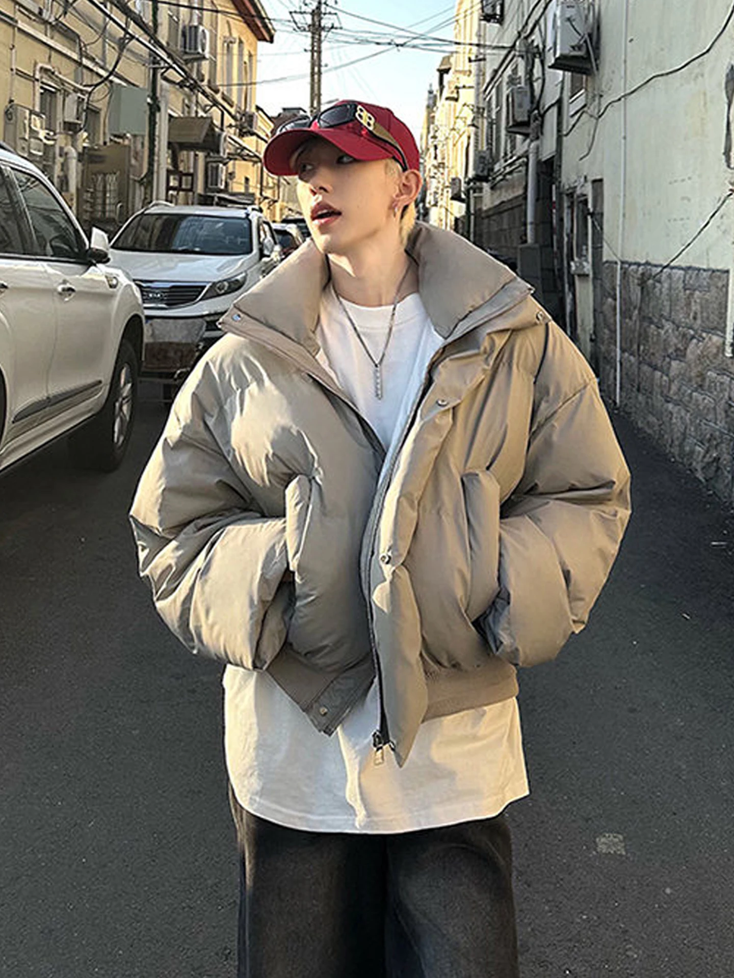 

Мужская зимняя куртка из утепленной искусственной кожи с хлопковым наполнителем, ветрозащитная, с воротником-стойкой, повседневная