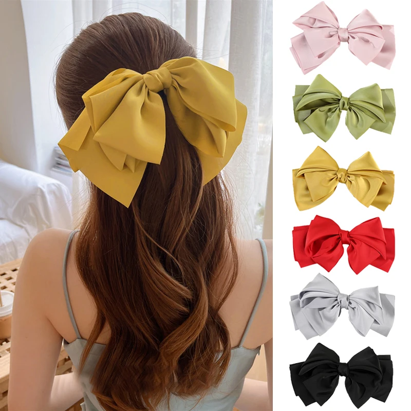 Big Satin Bowknot Hair Clip Korean Multi Layer Hair Pin Hair Bows Fashion Bow Hair Clip Girls Hair Accessories Sweet Spring Clip