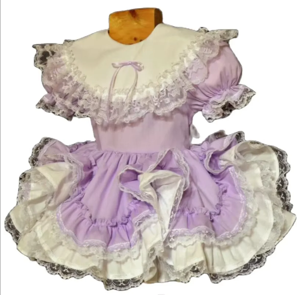 

White cotton Ruffle Lace Collar with Elastic Elastic Short Sleeved Lace Lock Edge Fluffy Multi-layer Lace Skirt Hem Dress