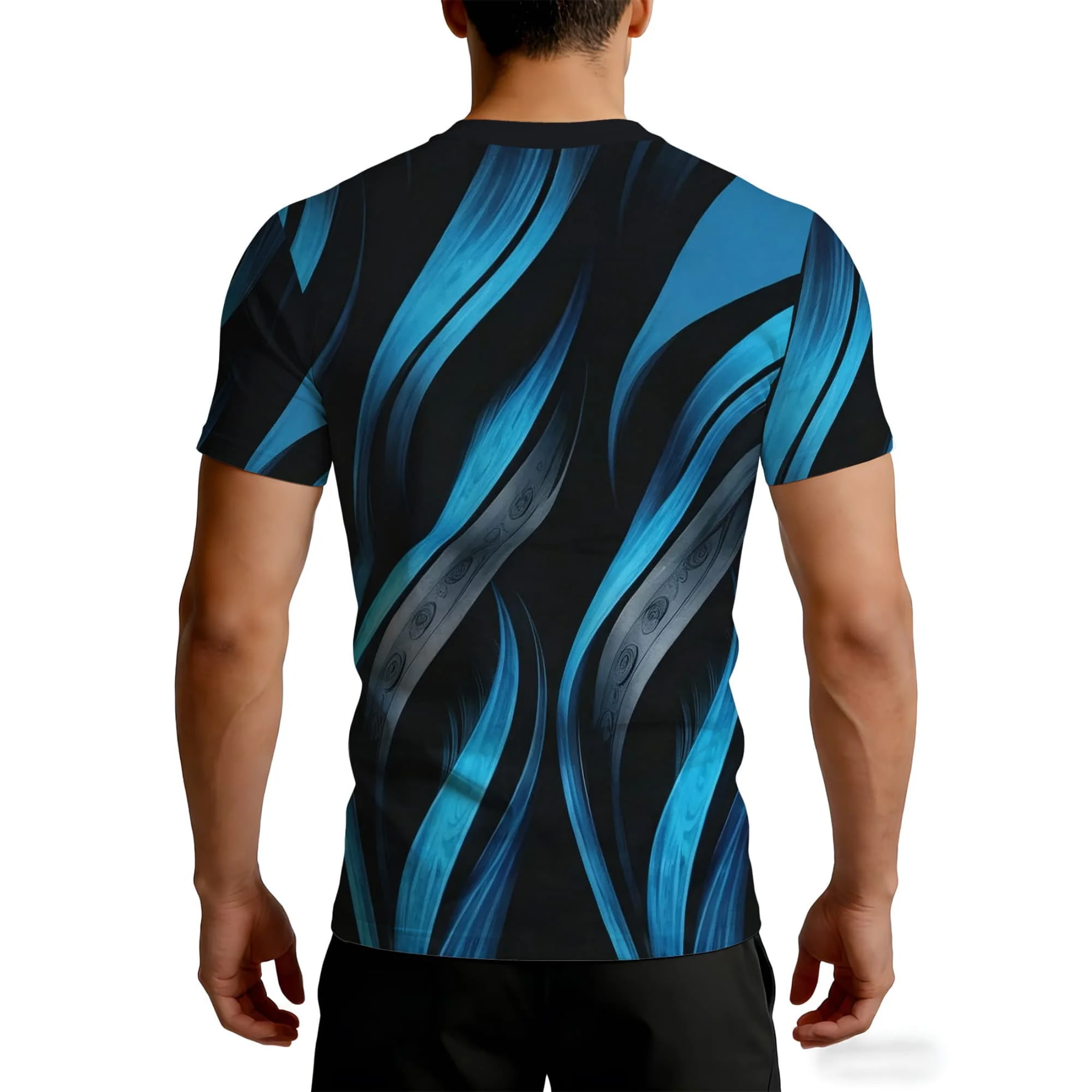 Men Streetwear Athletic T-shirt Gradient Swirl Fluid Line Graphic Short Sleeve Summer Casual Tops