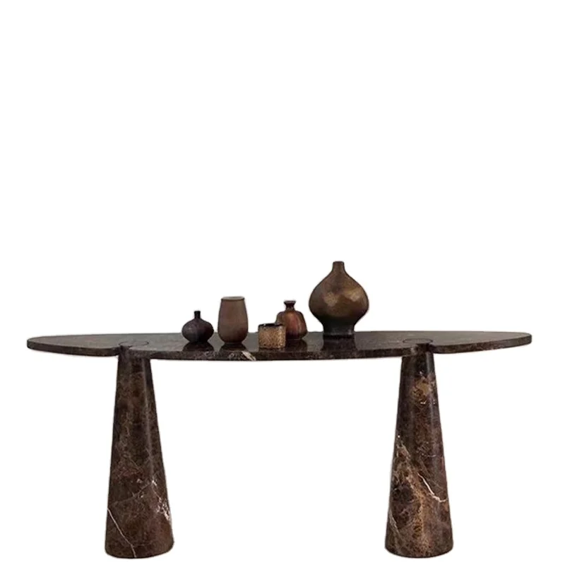 Muebles elegantes de piedra natural, mesa consola de mármol emperador oscuro, mesa de entrada de mármol marrón